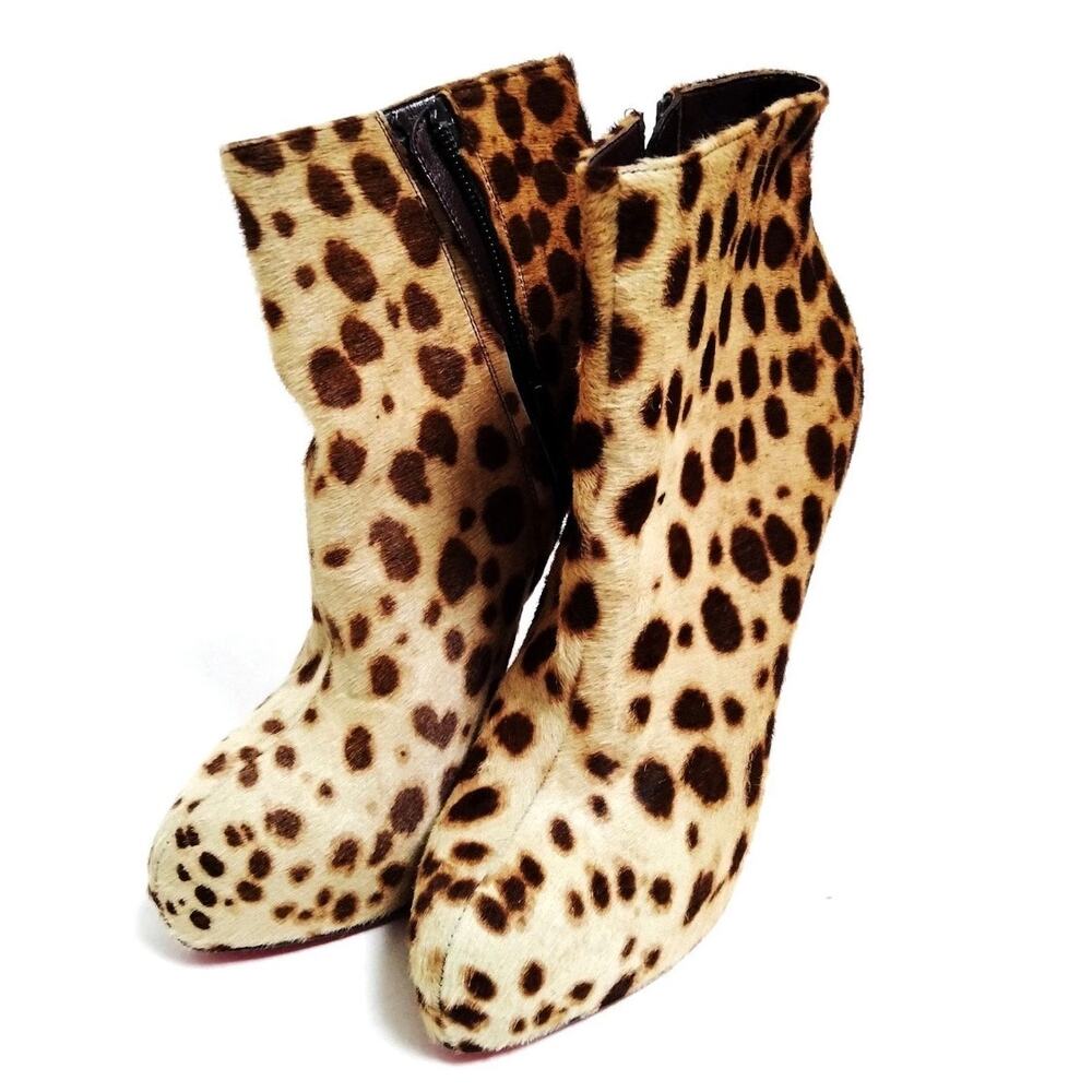 Christian LouBoutin Miss Clichy Leopard Pony Hair Platform Ankle Boots NWOB 37